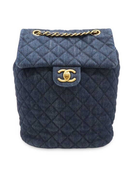 Chanel Quilted CC Logo Chain Shoulder Backpack Denim Leather Navy Gold main image 6